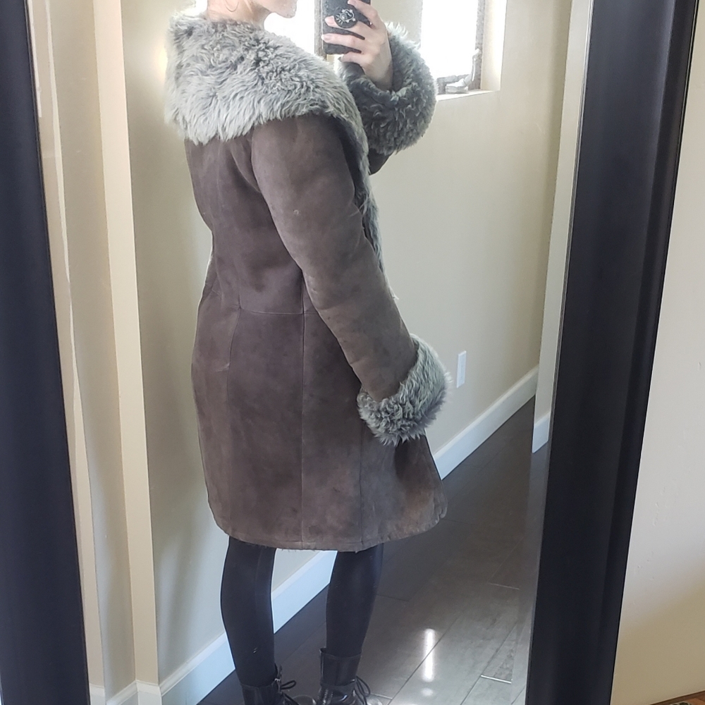 Via Veneto Lamb Shearling Leather Suede Fur Coat - Picture 14 of 14